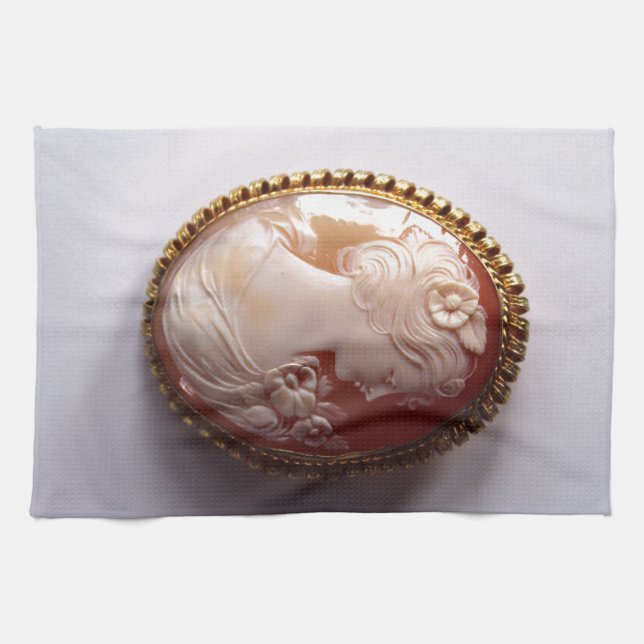 Antique victorian ivory cameo silhouette kitchen towel (Horizontal)