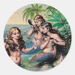 Antique Victorian Mermaids Treasure Ship Vintage Classic Round Sticker