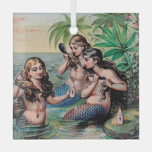 Antique Victorian Mermaids Treasure Ship Vintage Glass Ornament
