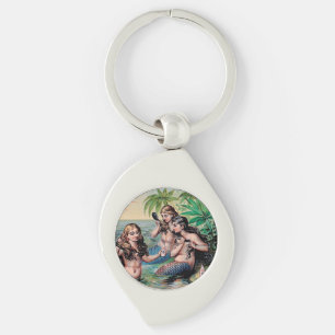 Antique Victorian Mermaids Treasure Ship Vintage Keychain