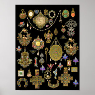 Antique Victorian, nouveau and deco Jewellery art  Poster
