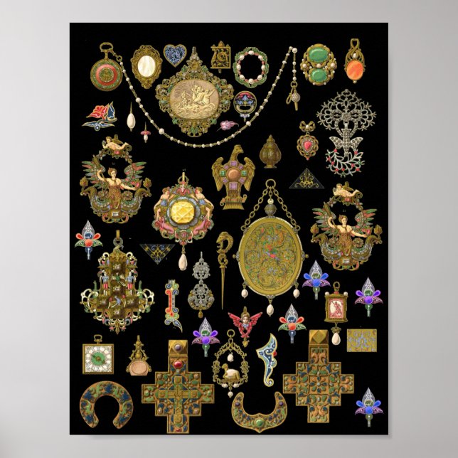 Antique Victorian, nouveau and deco Jewellery art Poster (Front)