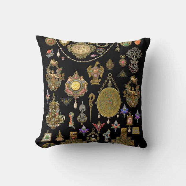 Antique Victorian, nouveau and deco Jewellery art  Throw Pillow (Front)