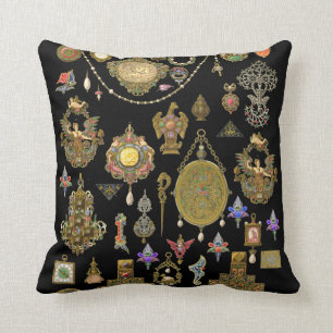 Antique Victorian, nouveau and deco Jewellery art  Throw Pillow