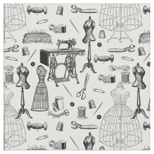 antique victorian sewing machine black white toile fabric