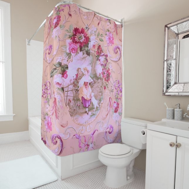 Antique Victorian Toile Rococo Style Floral Pink  (In Situ)