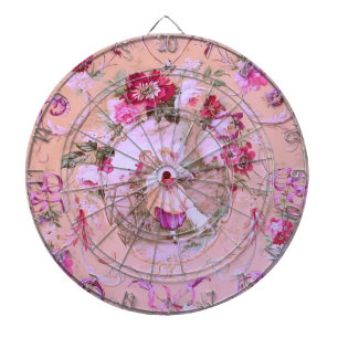 Antique Victorian Toile Rococo Style Floral Pink Dartboard