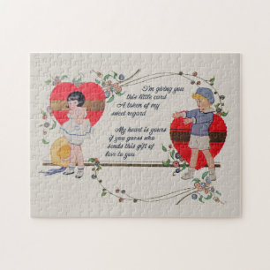 Antique Victorian Valentine Card Art Retro Child Jigsaw Puzzle
