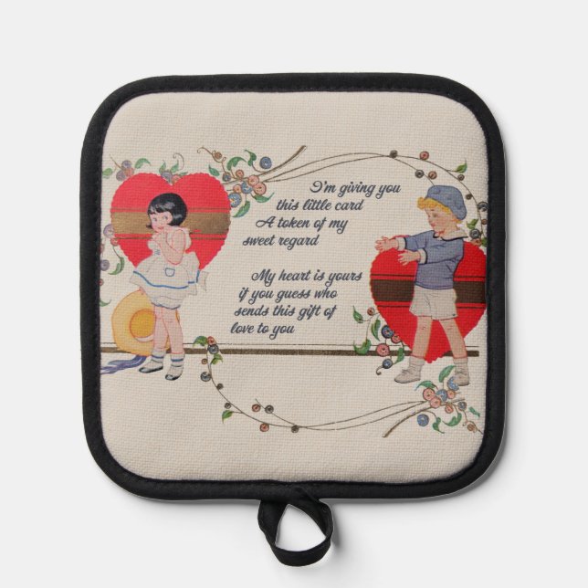 Antique Victorian Valentine Card Art Retro Child Pot Holder (Front)