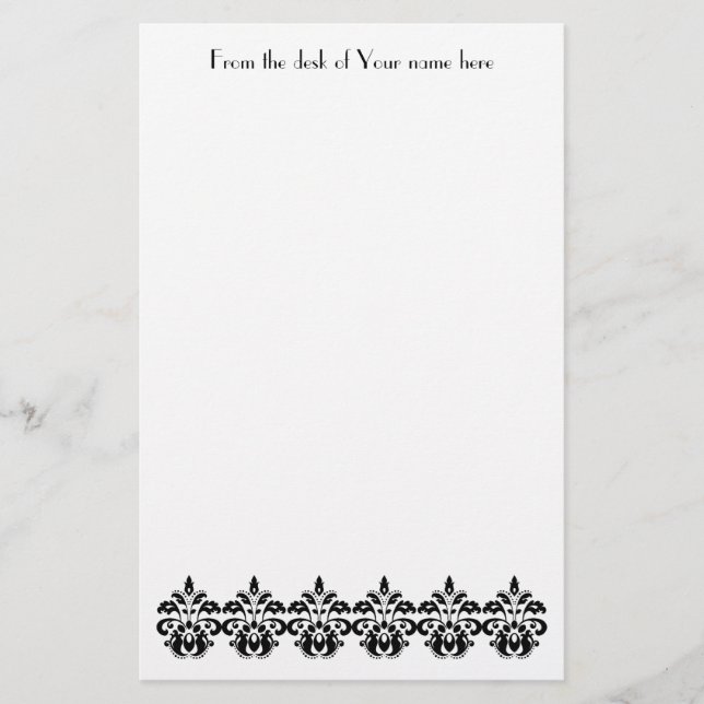 Antique victorian vintage black damask pattern stationery (Front)