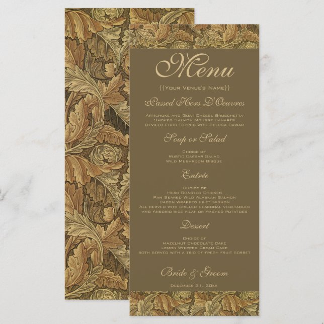 Antique Victorian Warm Autumn Leaves Wedding Menu (Front/Back)