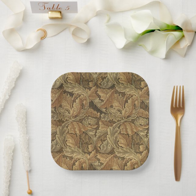 Antique Victorian Warm Autumn Leaves Wedding Paper Plate (Wedding)
