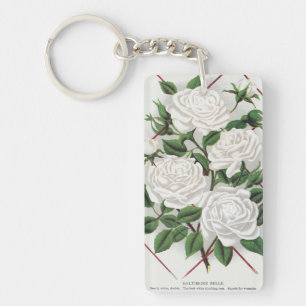 Antique Victorian White Climbing Rose Garden Keychain