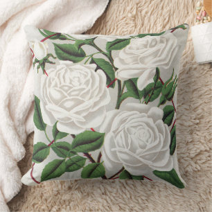 Antique Victorian White Climbing Rose Garden Throw Pillow