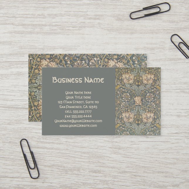 Antique Victorian William Morris Flowers Floral Business Card (Front/Back In Situ)