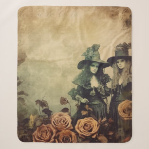 Antique Victorian Witch Sisters Sepia Sherpa Blanket