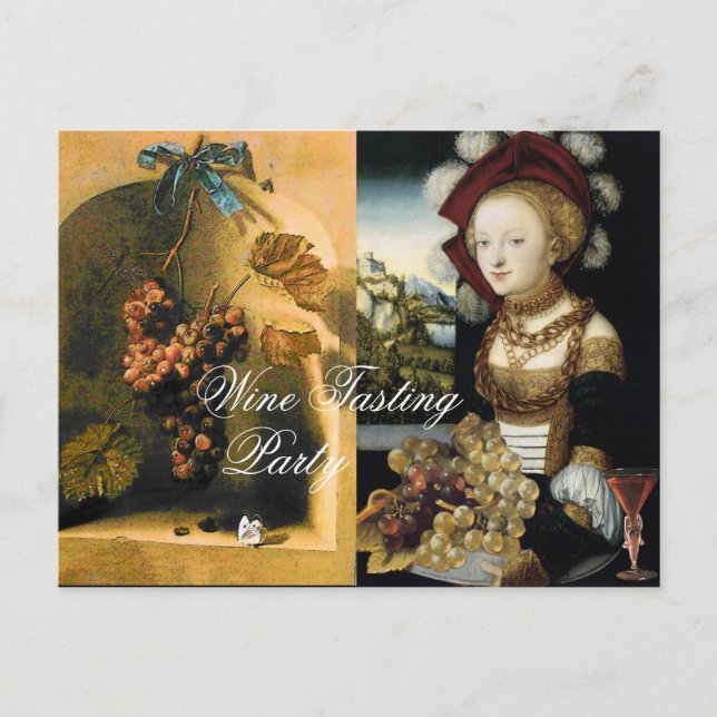 ANTIQUE VINEYARD GRAPES AND WINE TASTING PARTY INVITATION POSTCARD (Front)