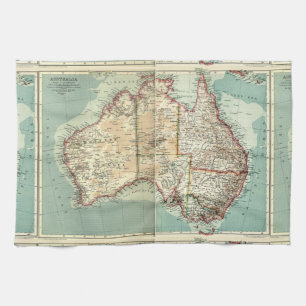 Antique Vintage Australian continent detailed map Kitchen Towel