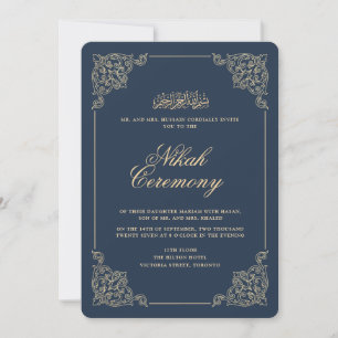 Antique Vintage Baroque Navy Blue Nikah Ceremony Invitation