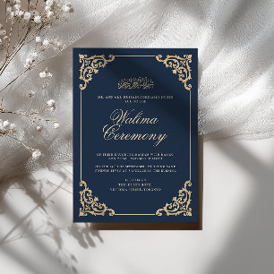 Antique Vintage Baroque Navy Blue Walima Ceremony Invitation