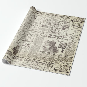 Antique Vintage Beige French Ads Ephemera Wrapping Paper