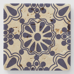 Antique Vintage Blue White Southwestern Pattern Stone Coaster