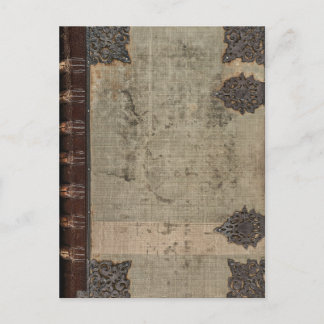 Antique vintage book cover with metal hinges postcard
