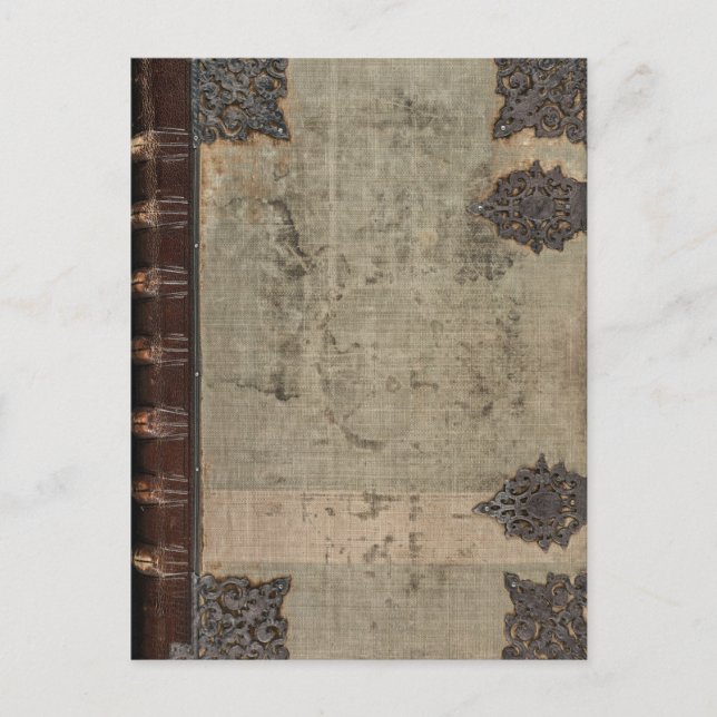 Antique vintage book cover with metal hinges postcard (Front)