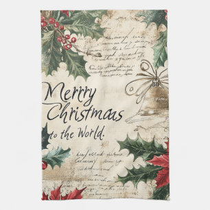 Antique Vintage Christmas Holly Pattern Kitchen Towel