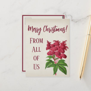 Antique Vintage Christmas Red Spiraea Palmata Card