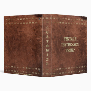 Antique Vintage Distressed Leather Print Notebook Binder