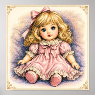 Antique vintage Doll Poster