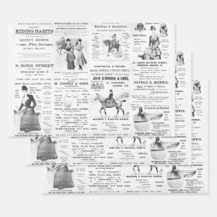 Antique Vintage Ephemera Lady Equestrian Ads Wrapping Paper Sheet