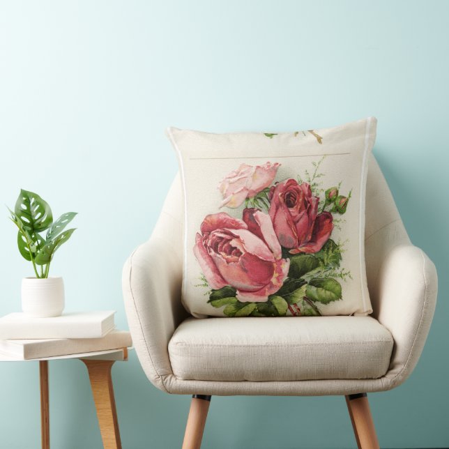 Antique Vintage Floral Roses Throw Pillow (Chair)