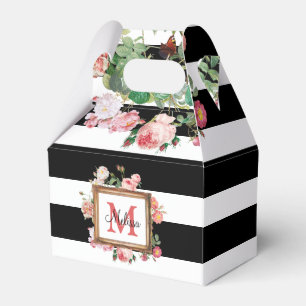 Antique Vintage Floral & Stripes Monogram Favor Box