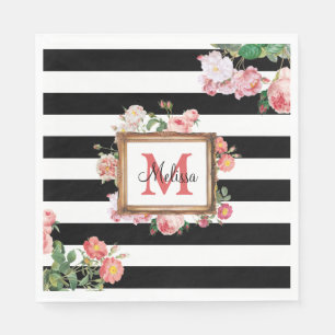 Antique Vintage Floral & Stripes Monogram Napkin