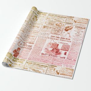 Antique Vintage French Ads 1900 Ephemera Red Wrapping Paper