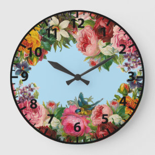Antique Vintage Girl's Room Flowers Roses Large Clock
