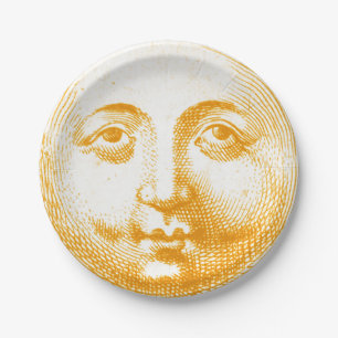 Antique Vintage Gold Yellow Sun Face Paper Plate
