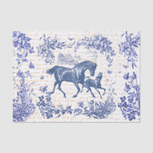 Antique Vintage Horses Blue Toile Floral Script Tissue Paper