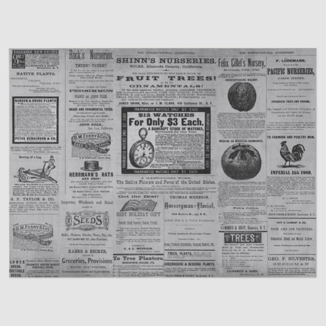 Antique Vintage Horticulture Ads Ephemera Tissue Paper (Front)