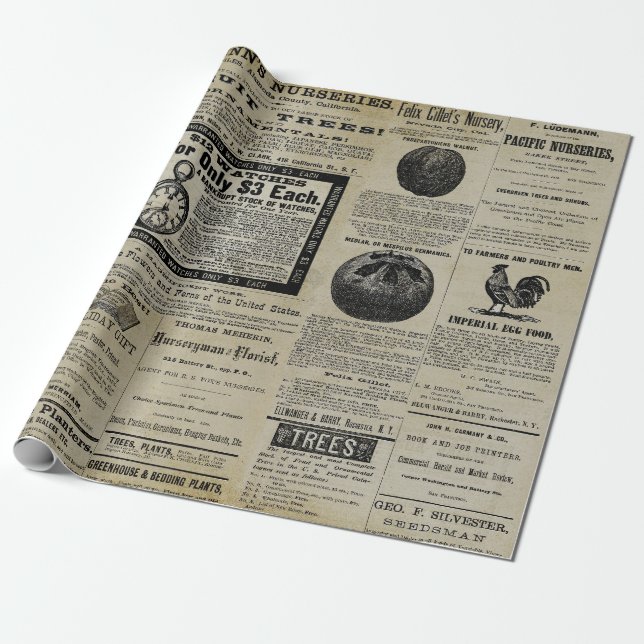 Antique Vintage Horticulture Ads Ephemera Wrapping Paper (Unrolled)
