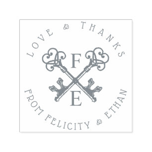 Antique Vintage Key Monogram Initials Circle Crest Self-inking Stamp