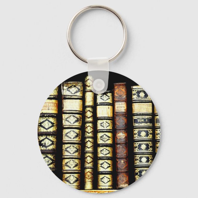 Antique Vintage Leather books Pattern Keychain (Front)