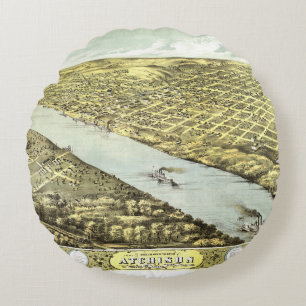 Antique Vintage Map Atchison River Kansas 1869 Round Pillow