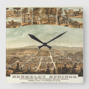 Antique Vintage Map Berkeley Springs W.Va. 1889 Square Wall Clock
