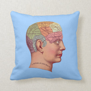 Antique Vintage Mind Brain Map Phrenology head Throw Pillow