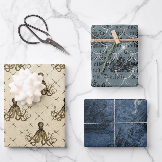 Antique Vintage Nautical Wrapping Paper Sheet (Front)