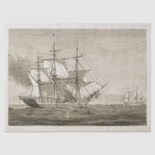 Antique Vintage Old Sailing Boat Beige Tissue Paper