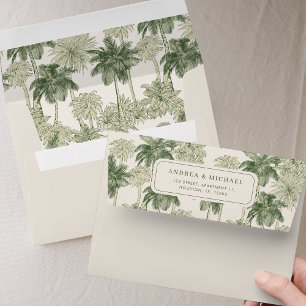 Antique Vintage Palm Tree Toile De Jouy Wedding Envelope